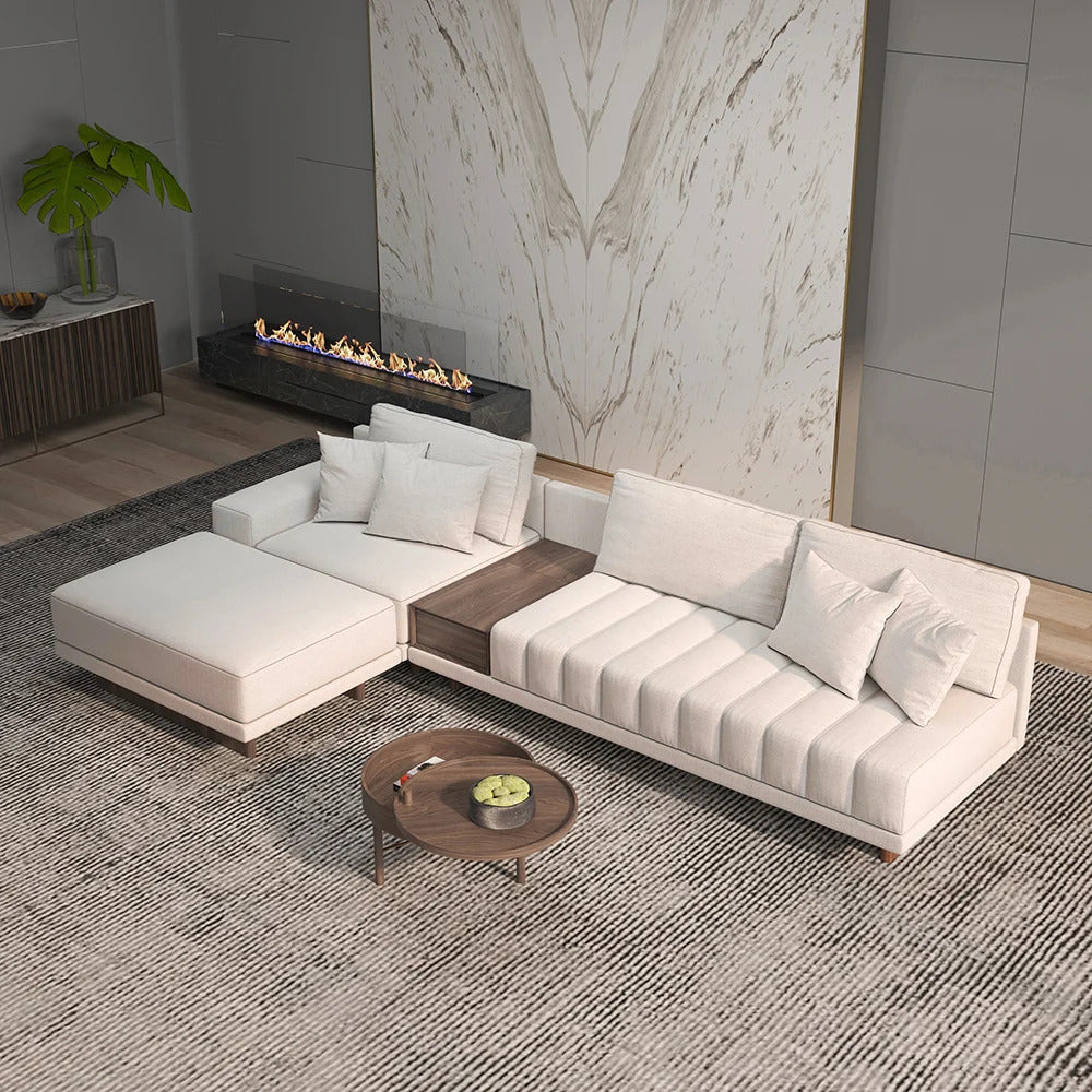 3200mm L-Shaped Modular Cotton Linen Sectional with Chaise Lounge and Ottoman